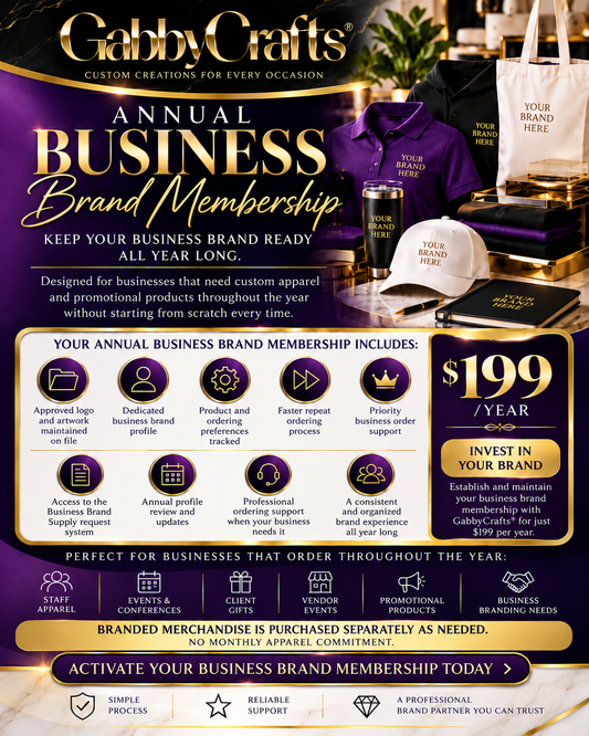 GabbyCrafts® Annual Business Brand Membership| Business Apparel & Brand Supply